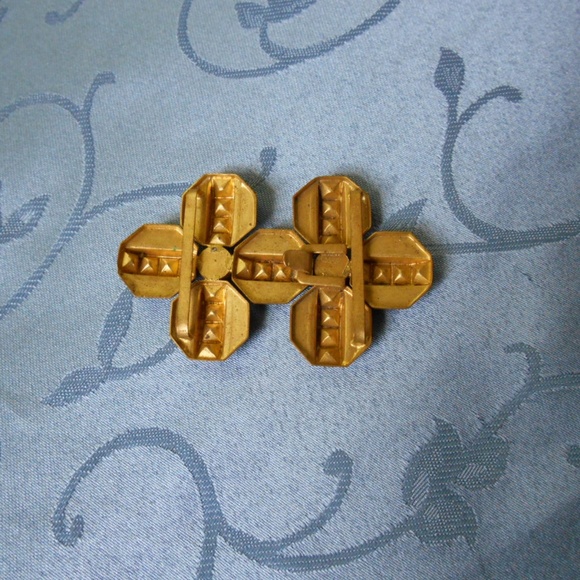 Vintage Art Deco Czech Belt Buckle gold tone & red main image 5